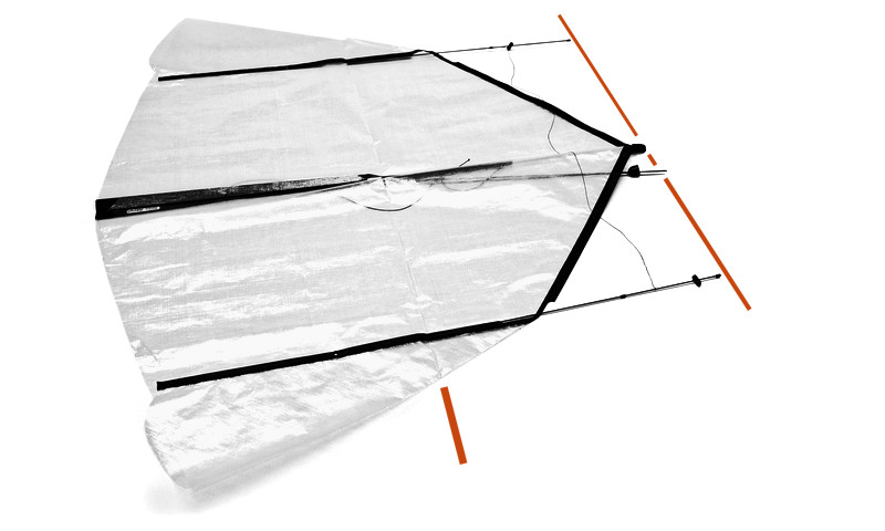 Kite disassembly step 1: the wing rods moved out of the leading edge pockets.